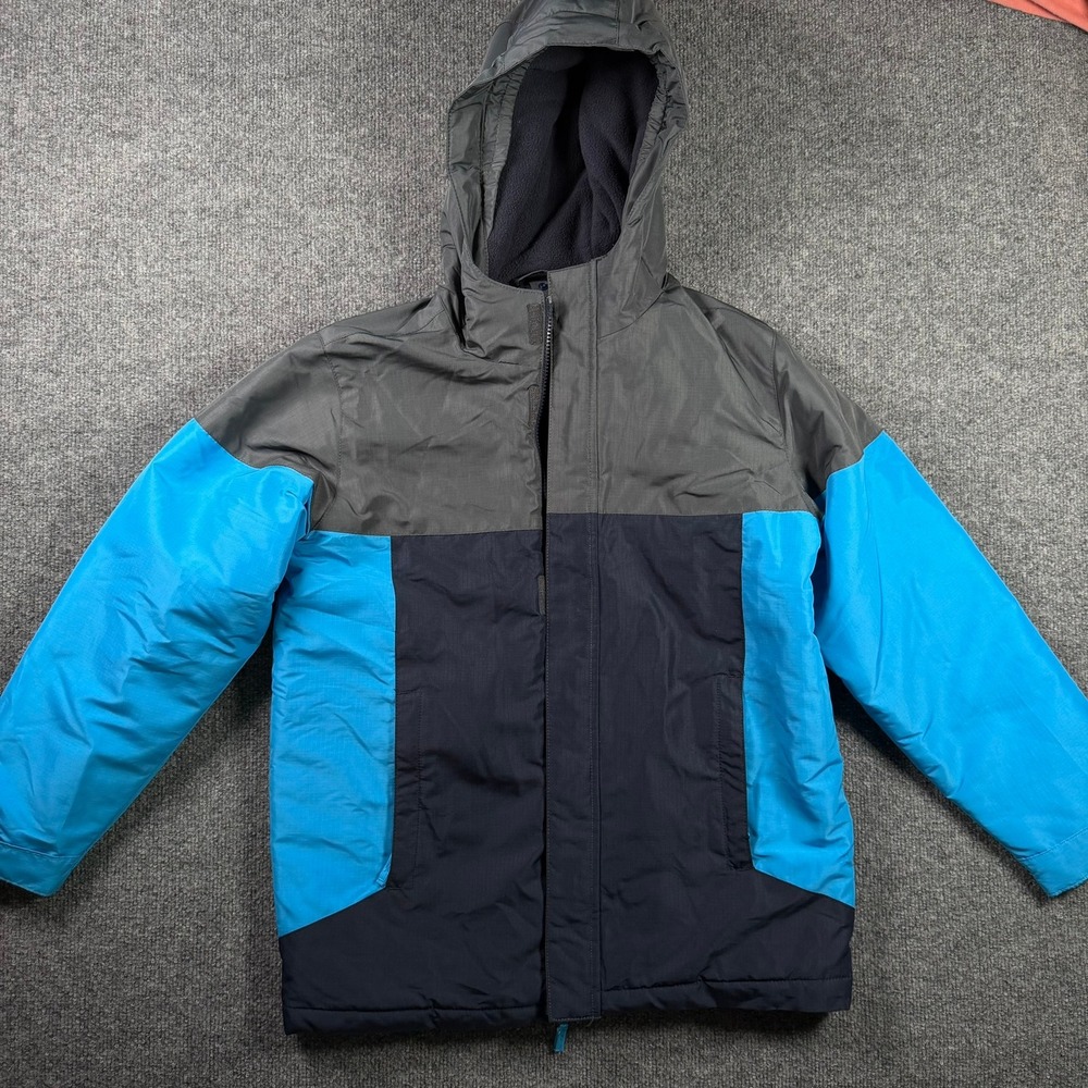 The Children's Place Puffer Jacket Boys XL 14 Blue Grey Colorblock Fleece Lined
